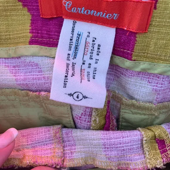 Anthropologie Cartonnier Preppy Larimar Ikat Shorts Motif In Mustard And Purple - Picture 8 of 9